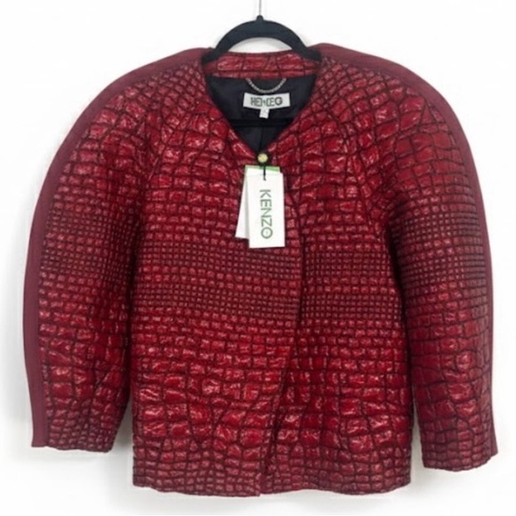 Kenzo Jackets & Blazers - Kenzo Red Crocodile Embossed Blazer Cocoon Shoulder size 36 NWT
